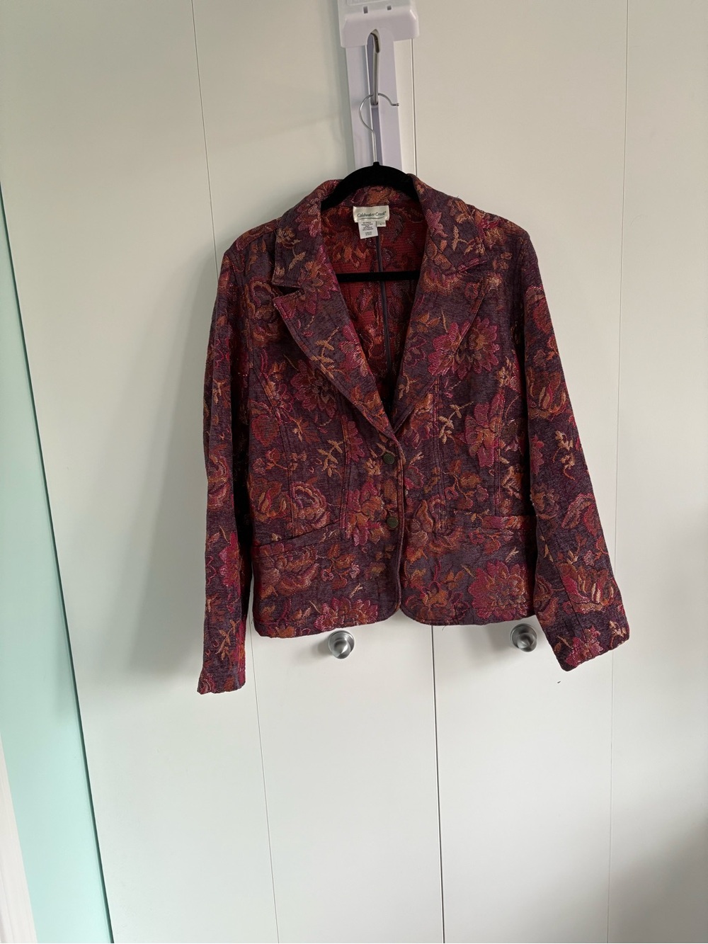 Coldwater Creek Floral Blazer Jacket - Burgundy, Rose, Gold